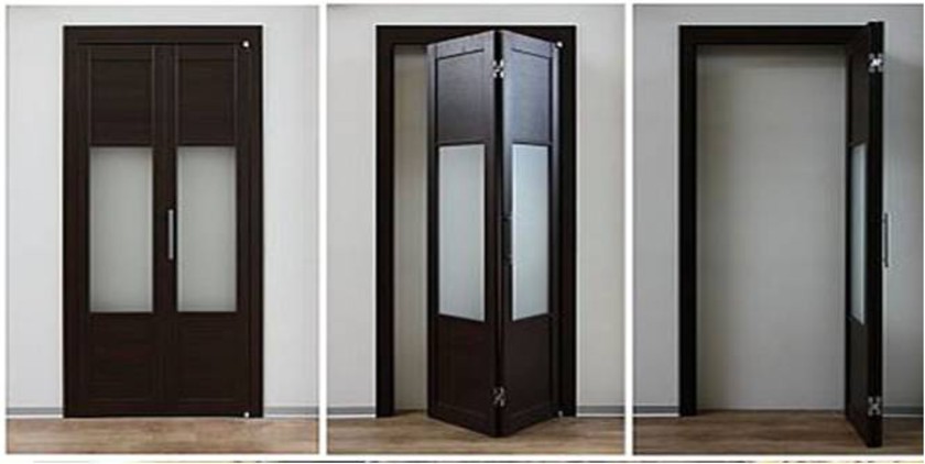 Шпонированные двери гармошка с матовыми стеклянными вставками Нур-Султан