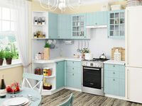 Небольшая угловая кухня в голубом и белом цвете Нур-Султан